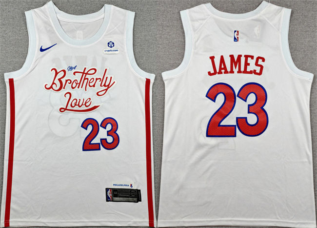 Men's Philadelphia 76ers #23 LeBron James White 2026 City Edition With Patch Stitched Jersey